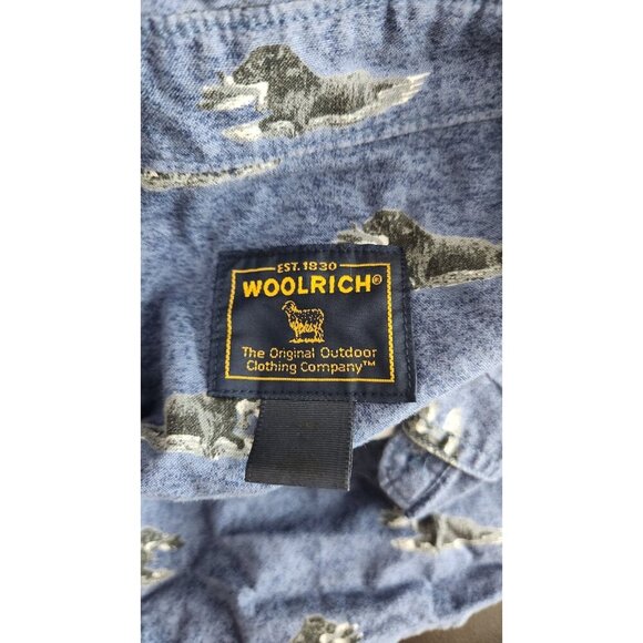 VTG Woolrich shirt men's short sleeve indigo dogs cotton hunting birddogs  L - Picture 5 of 6